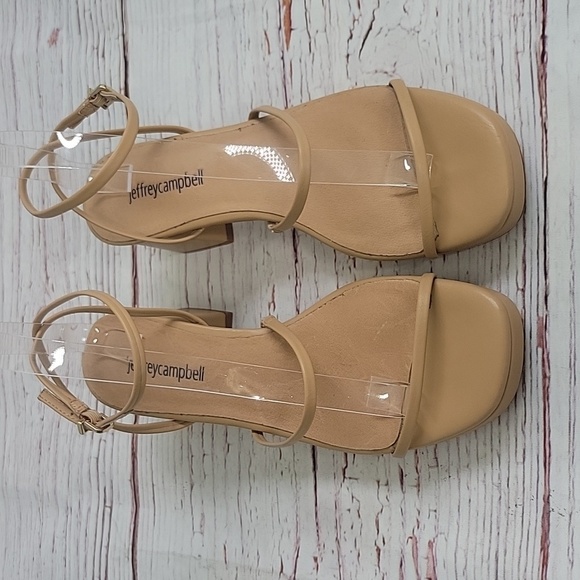 JEFFREY CAMPBELL Tan Strappy Block Heel Platform Sandals Size 8.5 - Picture 4 of 10